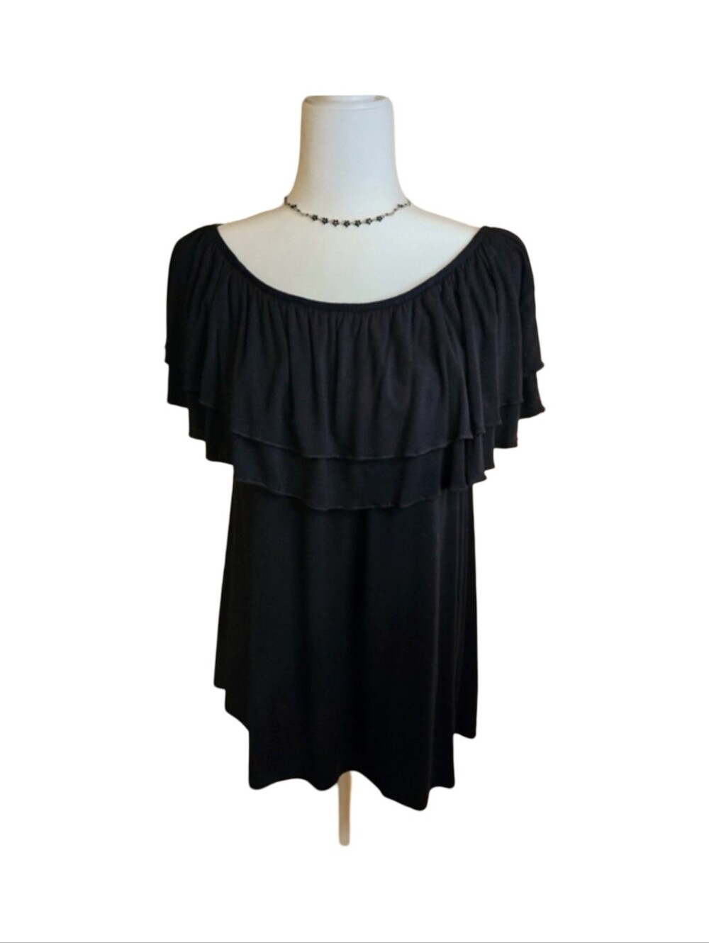 Chelsea & Theodore Black Ruffle Off The Shoulder Tunic Top M